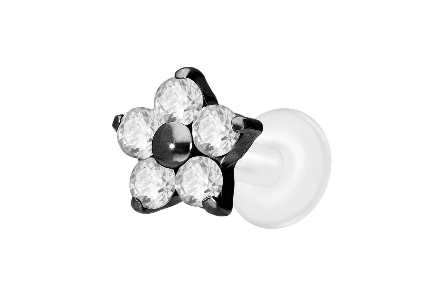 PTFE Labret Piercing mit Innengewinde + Titan-Aufsatz KRISTALLBLUME